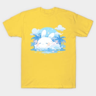 Summer Palm Trees Kawaii Paradise Fluffy Baby Bunny Rabbit T-Shirt